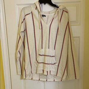 Ocean Drive Cream Striped Hooded Pullover with Red & Blue Accents